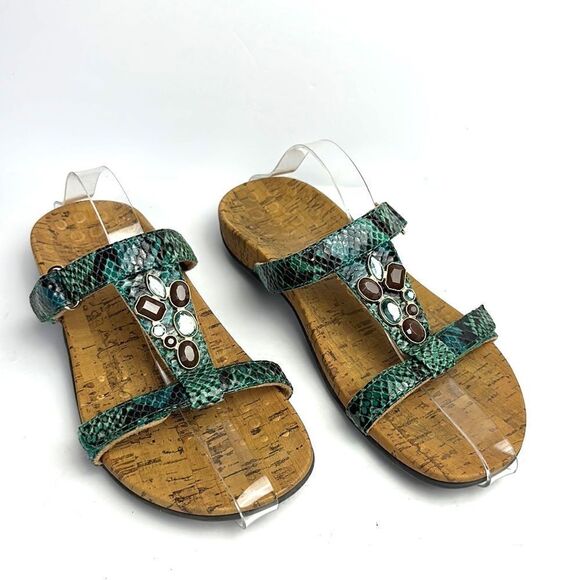 Vionic Viviana Slide Sandals Snake Skin Green Brown Jeweled 8 - Picture 2 of 12
